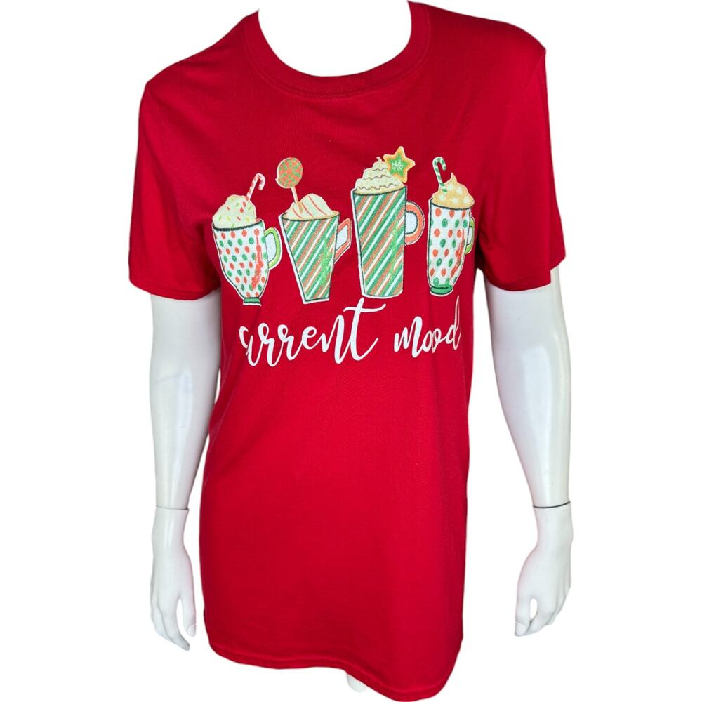 Current Mood Holiday Christmas Drinks Graphic Tee‎ Gildan Softstyle Small NWT